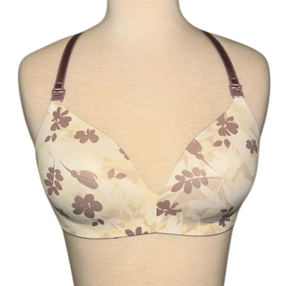 AUDEN Elegant Floral Women's nursing wireless Bra in Cream and Purple size 32D